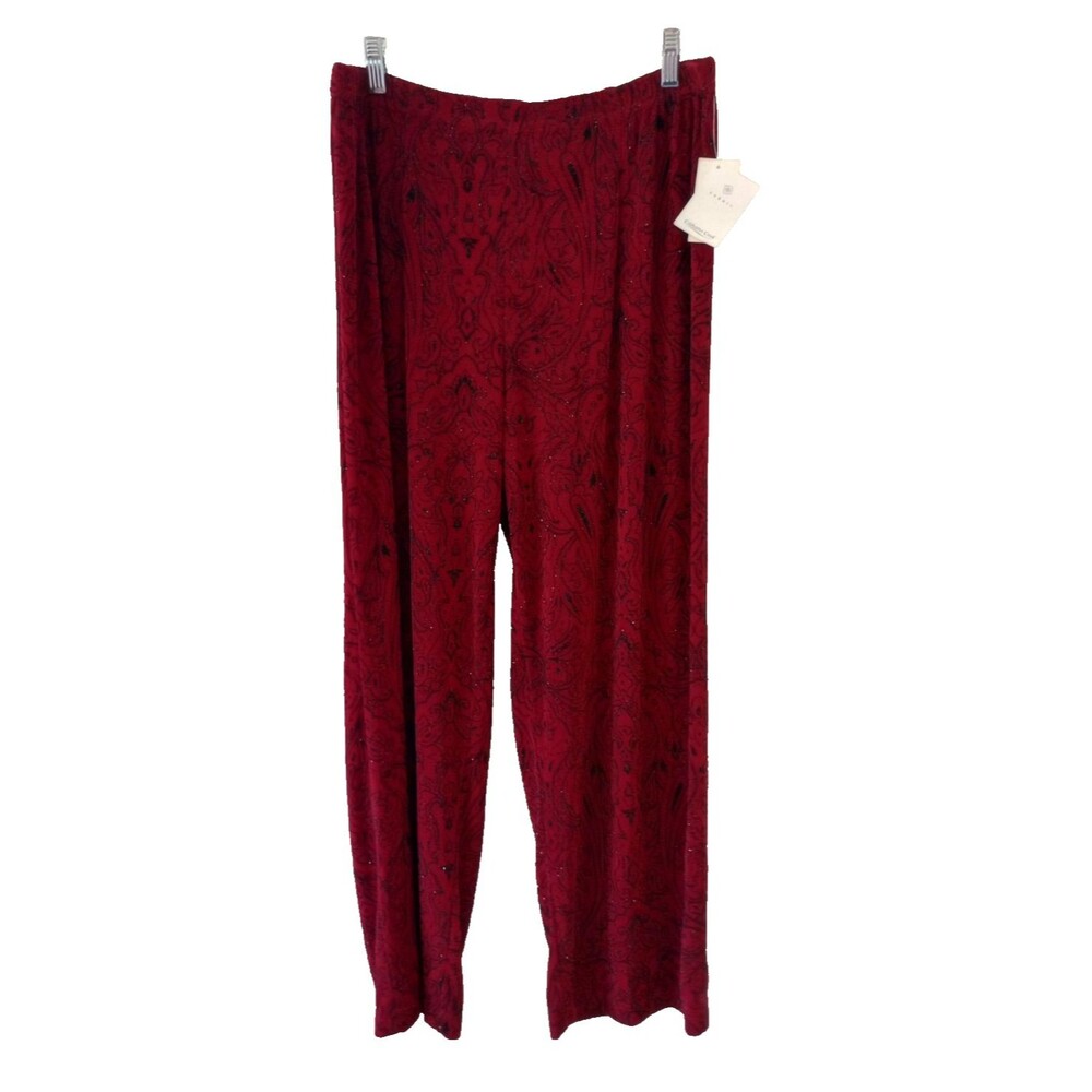 Coldwater Creek Stretch Pants PXL Wide Leg Red Black NWT Slinky Travel Glitter